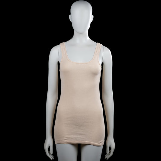 Tank top - Beige - Size M - Beige solid sleeveless top with a scoop neckline and wide shoulder straps. Straight hem with no visible closures or pockets.