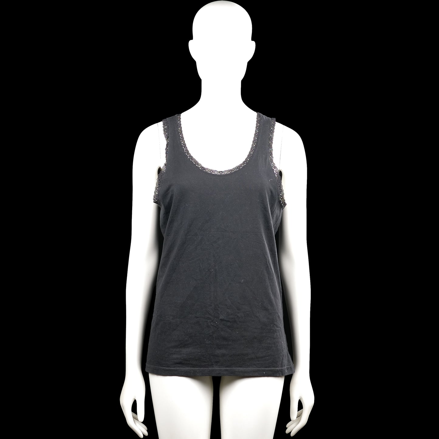 Tank top - Charcoal - Size XXL - Charcoal solid sleeveless top with a scoop neckline and wide shoulder straps. Features decorative trim along the neckline and armholes and a straight hem.