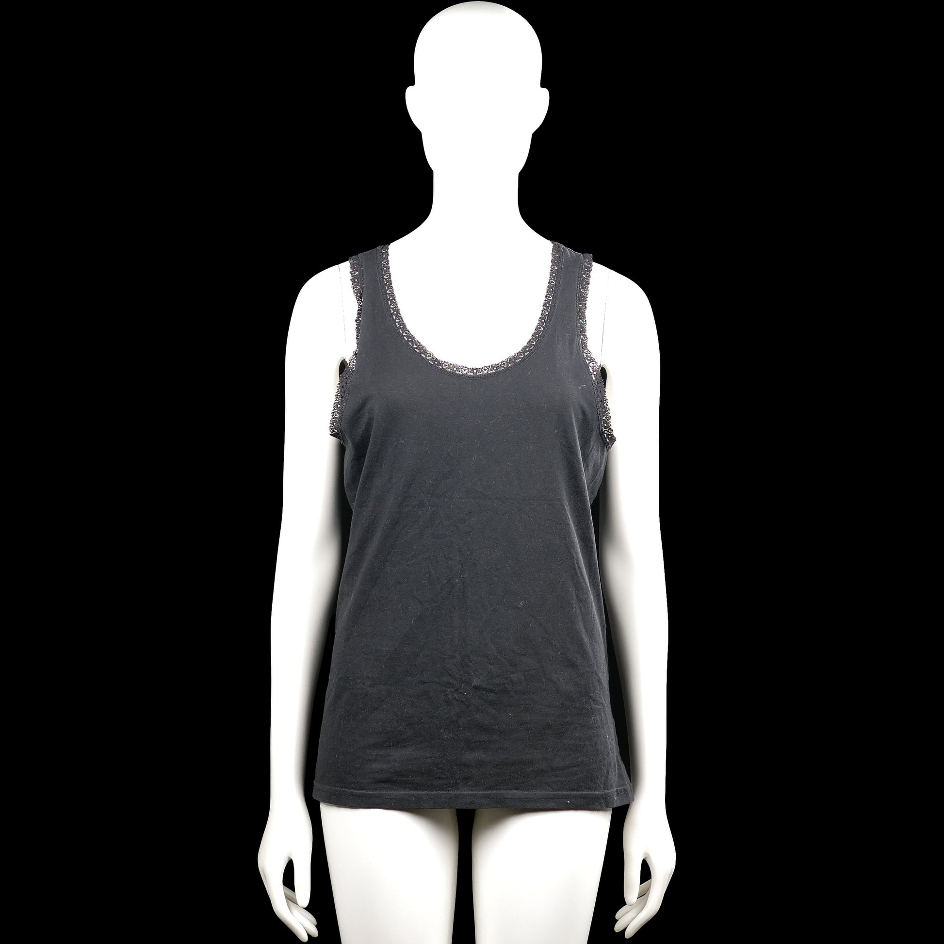 Tank top - Charcoal - Size XXL - Charcoal solid sleeveless top with a scoop neckline and wide shoulder straps. Features decorative trim along the neckline and armholes and a straight hem.