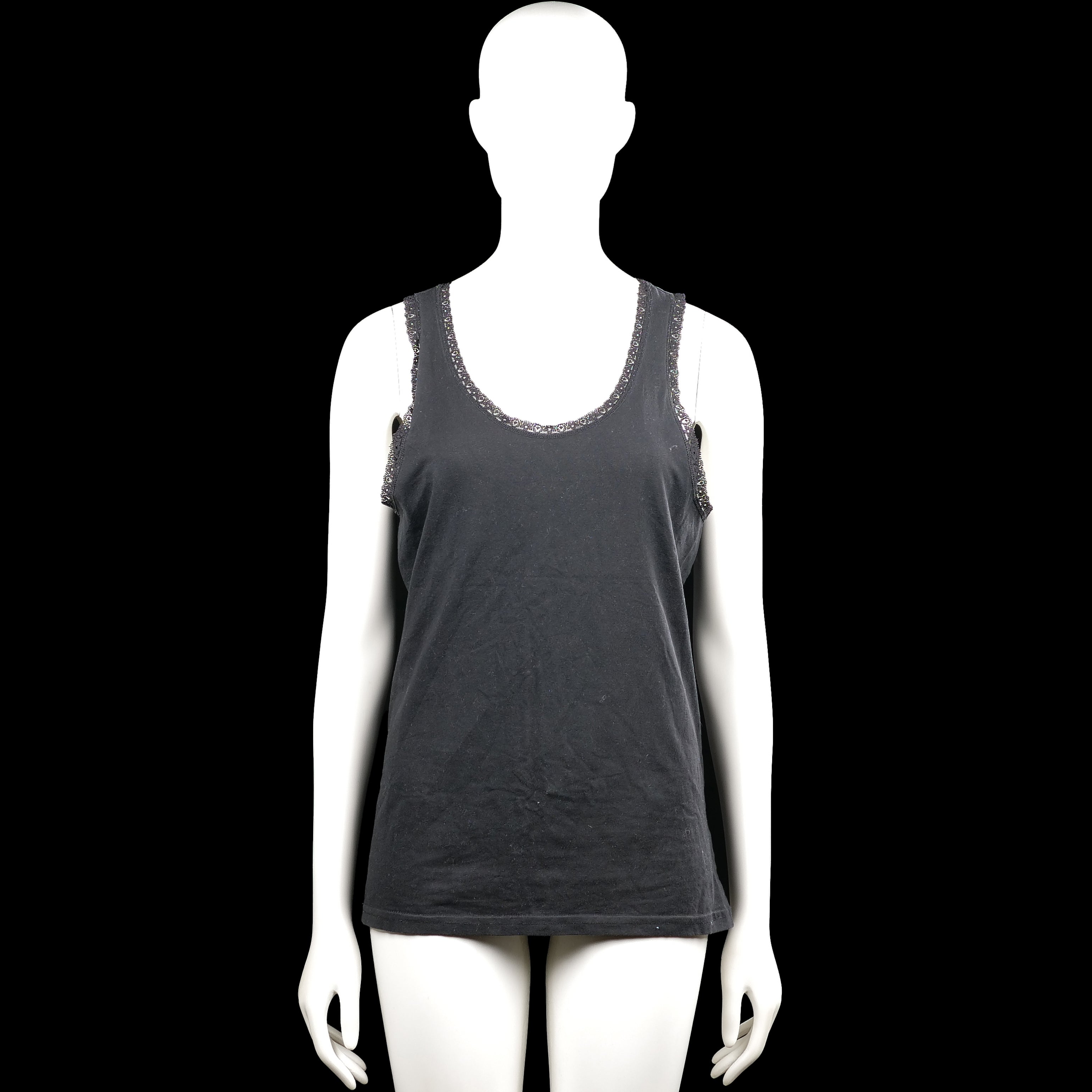 Tank top - Charcoal - Size XXL - Charcoal solid sleeveless top with a scoop neckline and wide shoulder straps. Features decorative trim along the neckline and armholes and a straight hem.