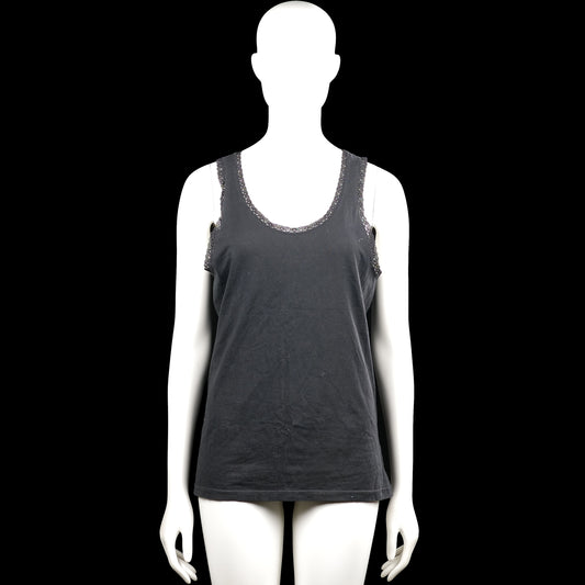 Tank top - Charcoal - Size XXL - Charcoal solid sleeveless top with a scoop neckline and wide shoulder straps. Features decorative trim along the neckline and armholes and a straight hem.