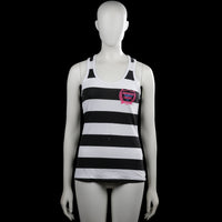 Åhus beach handboll - Tank top - White & Black - Size 36, 38 - White and black striped sleeveless tank top with a scoop neckline and plain armholes. Features a straight hem and a small graphic on the chest.
