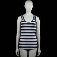 Pescara - Tank top - White & Navy - Size M - White and navy striped sleeveless top with a scoop neckline. Straight hem with plain armholes and neckline trim.