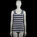 Pescara - Tank top - White & Navy - Size M - White and navy striped sleeveless top with a scoop neckline. Straight hem with plain armholes and neckline trim.