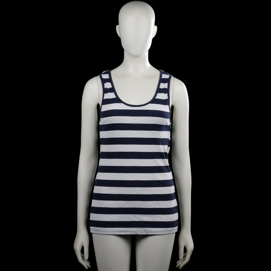 Pescara - Tank top - White & Navy - Size M - White and navy striped sleeveless top with a scoop neckline. Straight hem with plain armholes and neckline trim.