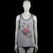 Tank top - Gray & Black - Size M - Gray sleeveless tank top with black trim and a scoop neckline. Features a large front graphic print and a straight hem.