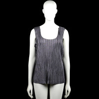 Kaul - Tank top - Gray & Black - Size M - Gray and black striped sleeveless top with a scoop neckline and a straight hem. Features long open side panels and a small back neck closure.
