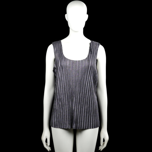 Kaul - Tank top - Gray & Black - Size M - Gray and black striped sleeveless top with a scoop neckline and a straight hem. Features long open side panels and a small back neck closure.
