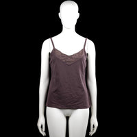 Promiss - Tank top - Purple - Size L - Purple solid camisole with thin shoulder straps and a scoop neckline with lace trim at the front. Straight hem.