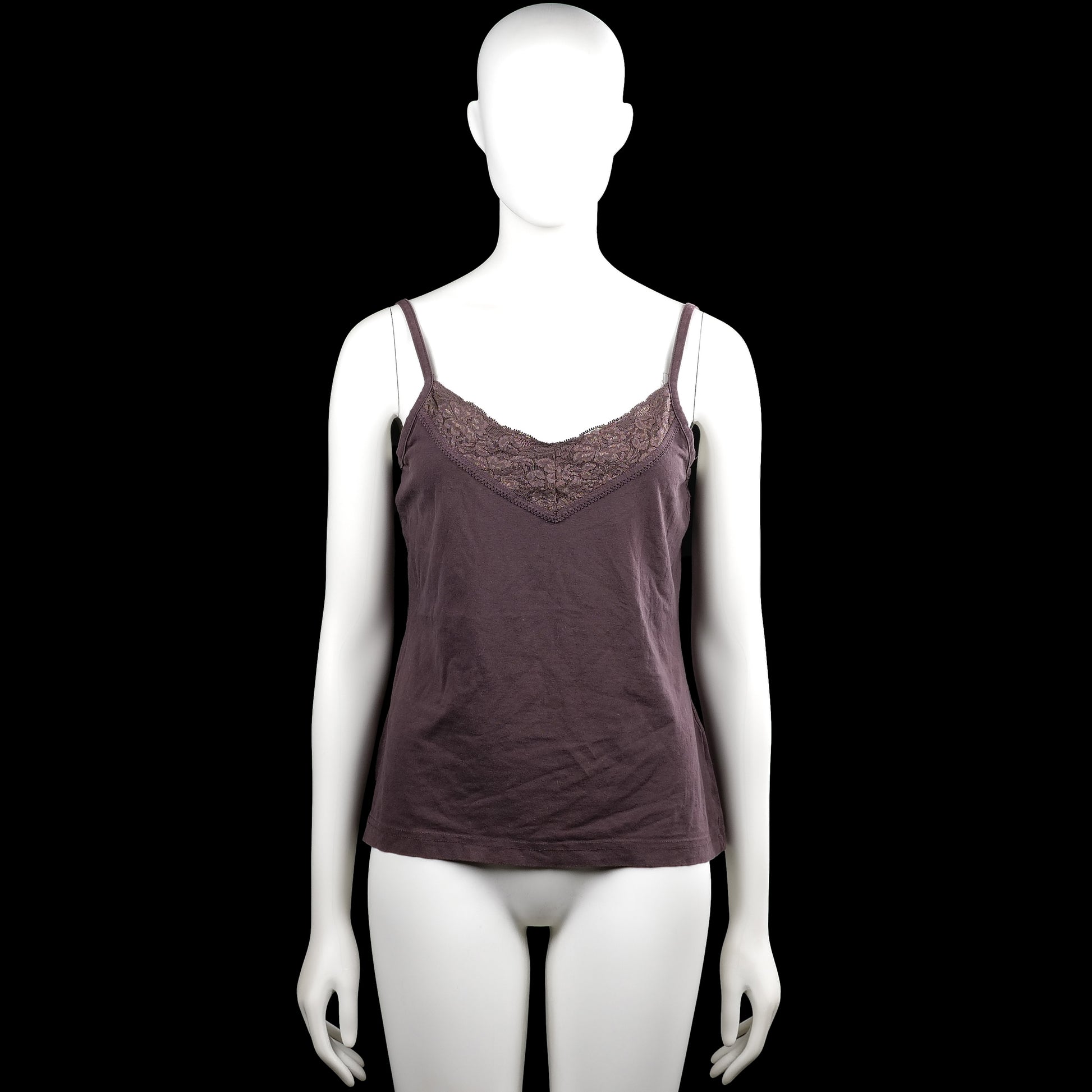 Promiss - Tank top - Purple - Size L - Purple solid camisole with thin shoulder straps and a scoop neckline with lace trim at the front. Straight hem.