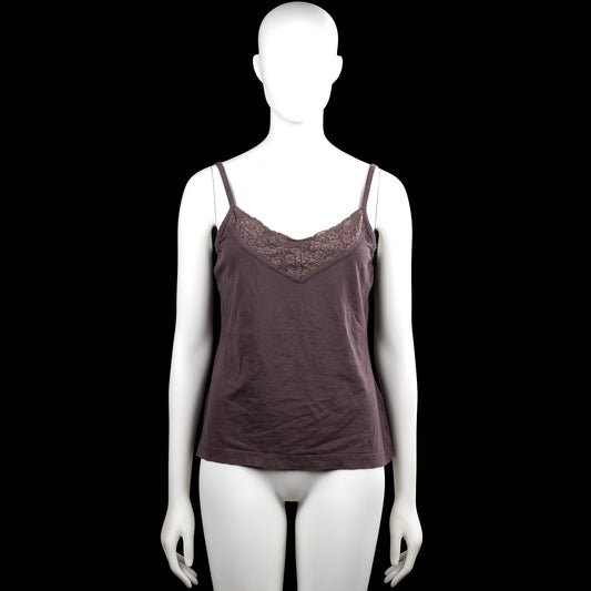Promiss - Tank top - Purple - Size L - Purple solid camisole with thin shoulder straps and a scoop neckline with lace trim at the front. Straight hem.