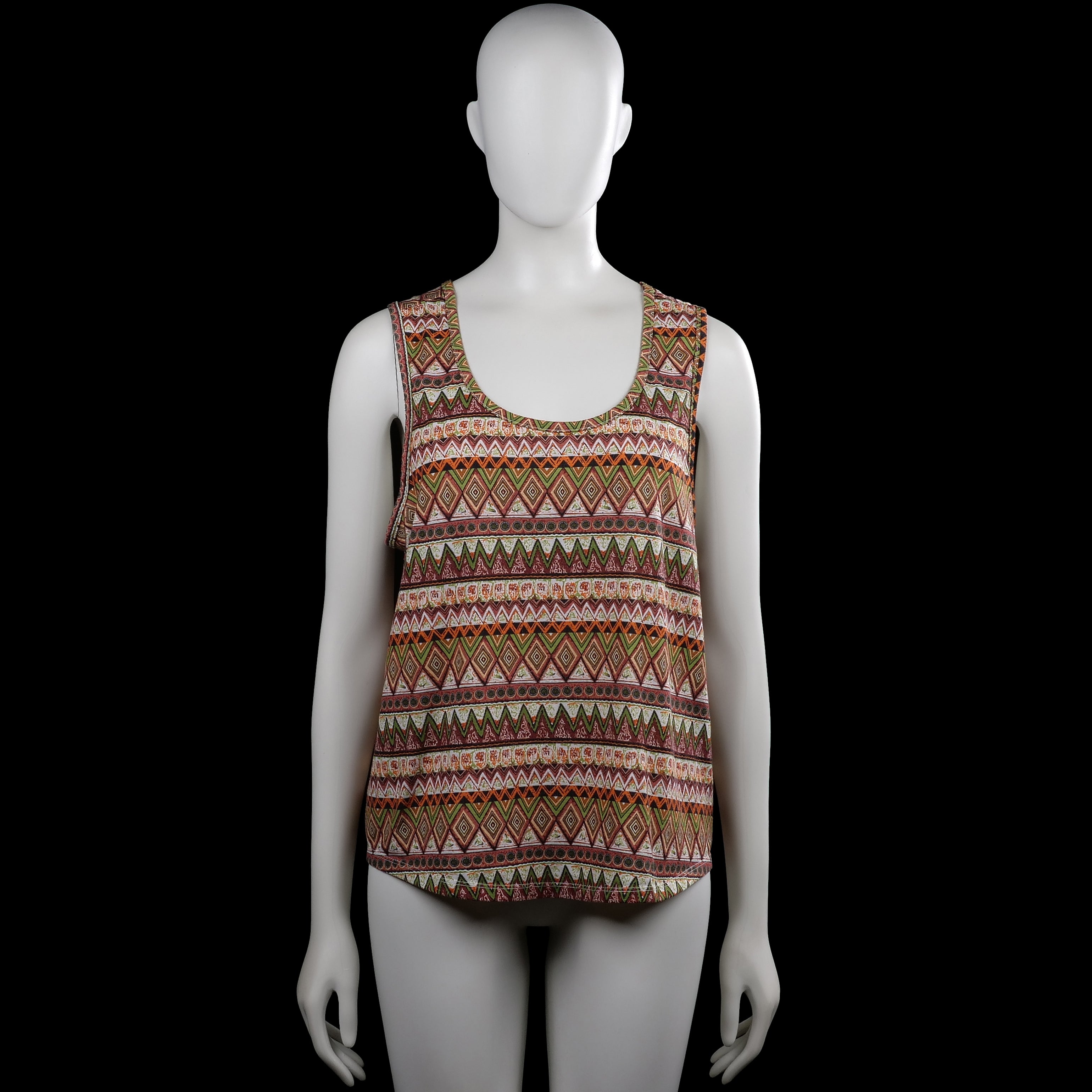 Tank top - Multicolored - Size M - Multicolored sleeveless top with a scoop neckline and a geometric print. Features wide shoulder straps and a curved hem.