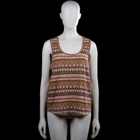 Tank top - Multicolored - Size M - Multicolored sleeveless top with a scoop neckline and a geometric print. Features wide shoulder straps and a curved hem.