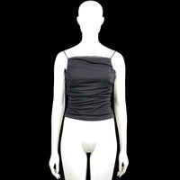 Noisy May - Tank top - Black - Size XS - Black solid sleeveless top with thin shoulder straps and a straight neckline. Ruched sides with a tie closure at the back and a straight hem.
