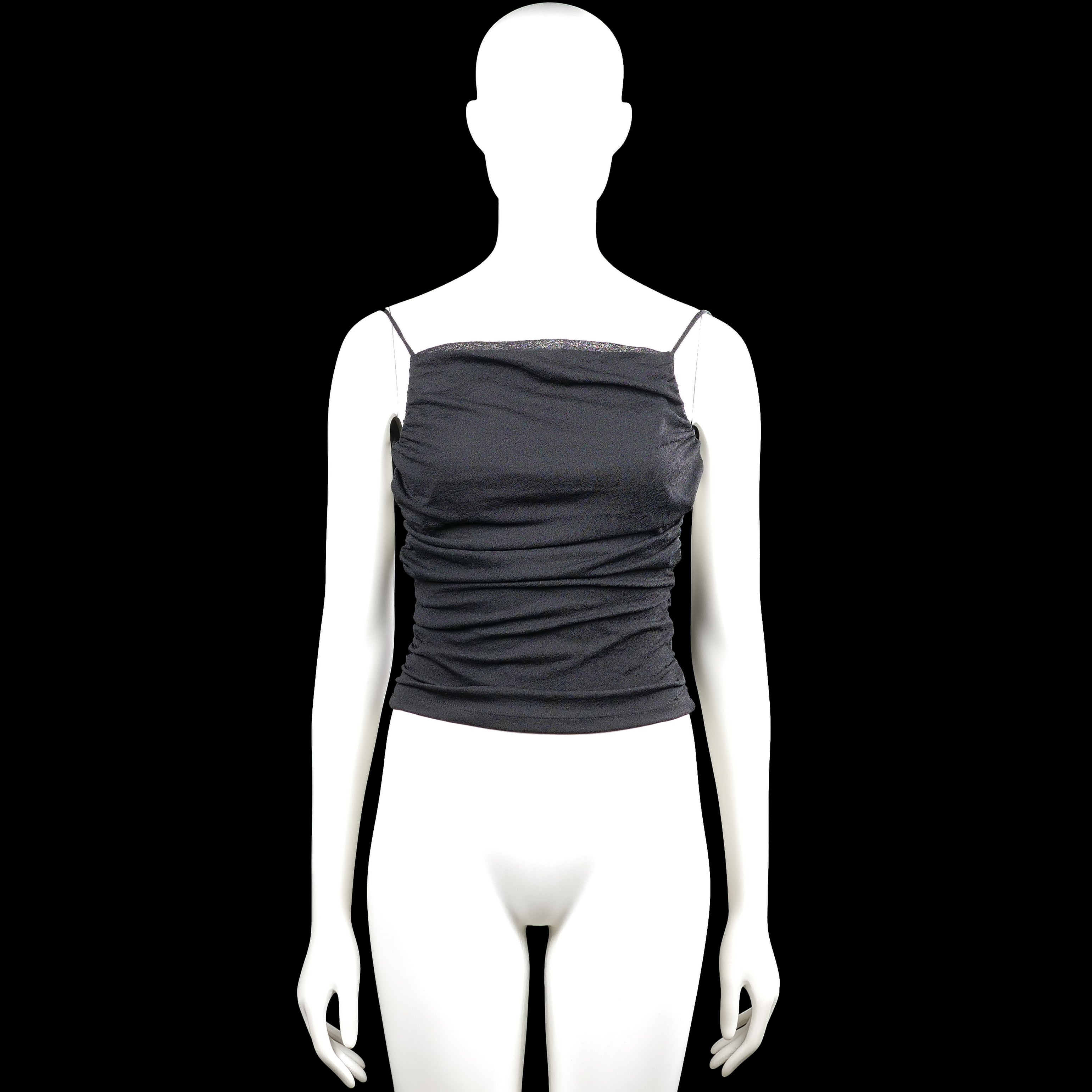 Noisy May - Tank top - Black - Size XS - Black solid sleeveless top with thin shoulder straps and a straight neckline. Ruched sides with a tie closure at the back and a straight hem.
