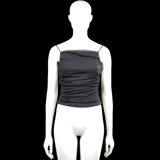 Noisy May - Tank top - Black - Size XS - Black solid sleeveless top with thin shoulder straps and a straight neckline. Ruched sides with a tie closure at the back and a straight hem.
