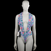 Na-kd - Bodysuit - Multicolored - Size L - (NEW) - Multicolored floral halter-neck bodysuit with a deep V front and a tie closure at the back of the neck. Straight hem with plain edges.
