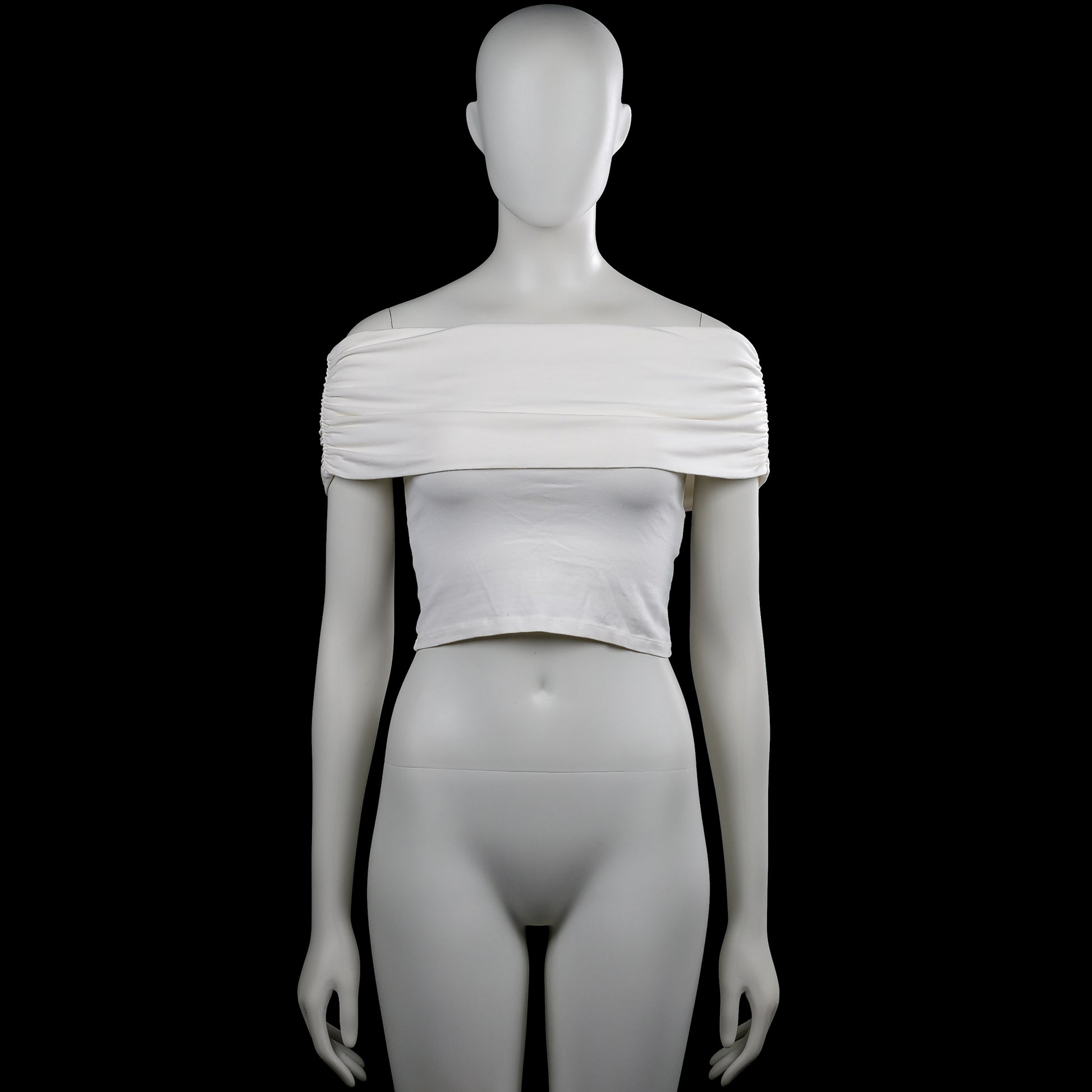 Only - Tank top - White - Size S - White solid off-shoulder top with a wide ruched band across the chest. Sleeveless design with a straight hem.