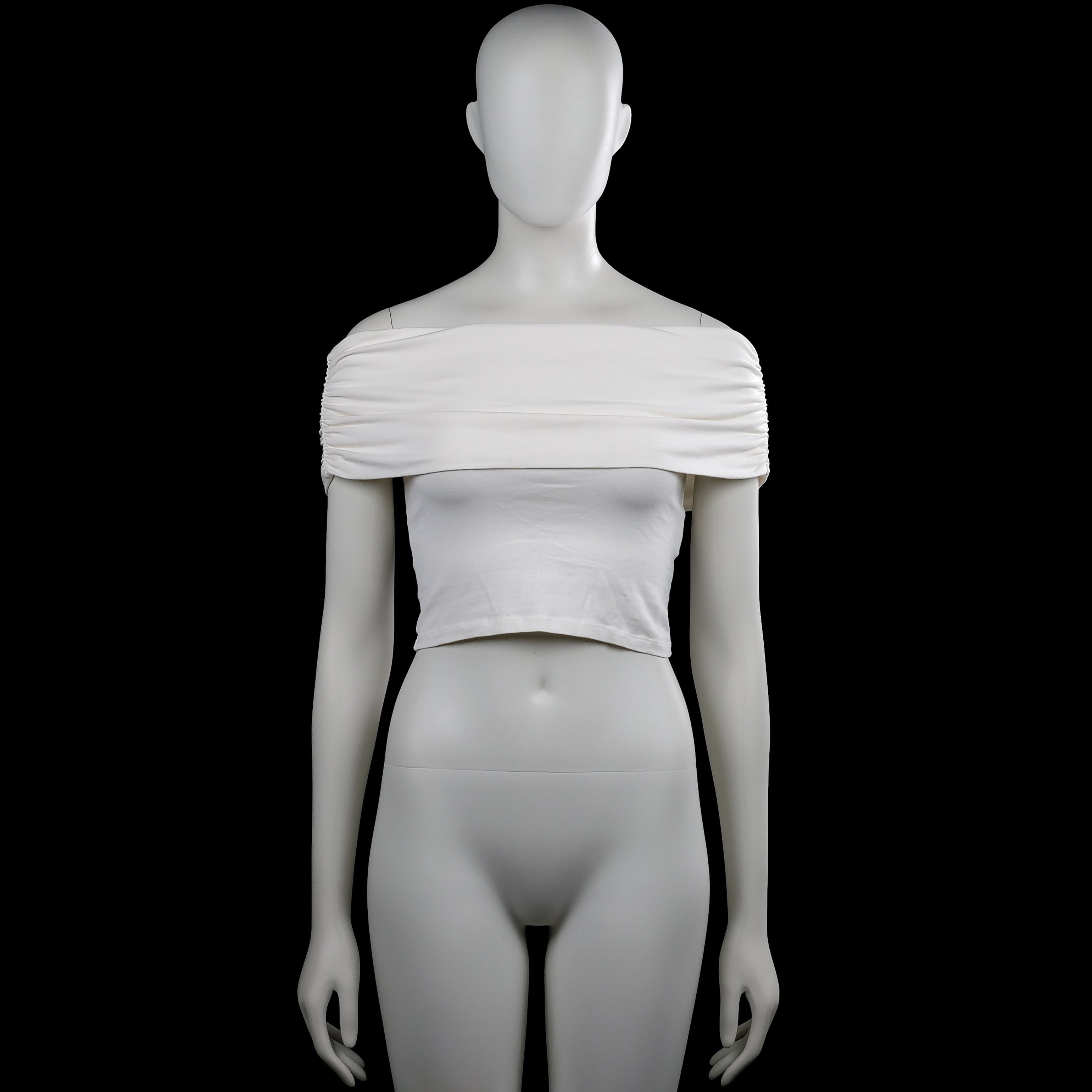 Only - Tank top - White - Size S - White solid off-shoulder top with a wide ruched band across the chest. Sleeveless design with a straight hem.