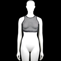 Tank top - Black & White - Size XS - Black and white sleeveless crop top with a round neck and an open mesh design. Straight hem with plain edging and no visible closure.