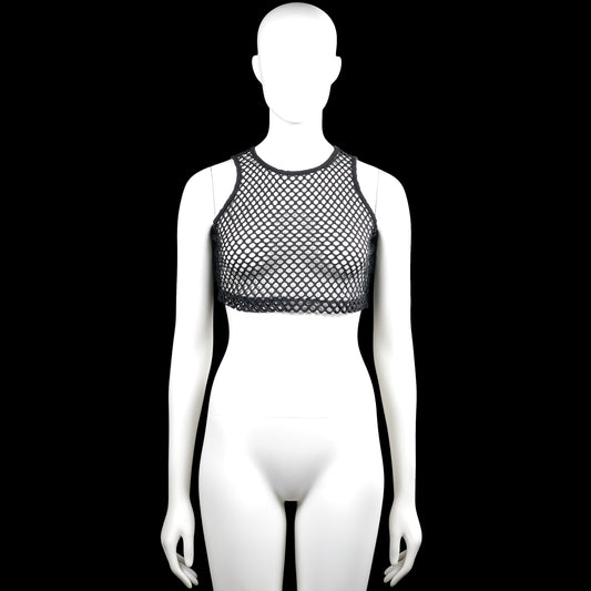 Tank top - Black & White - Size XS - Black and white sleeveless crop top with a round neck and an open mesh design. Straight hem with plain edging and no visible closure.