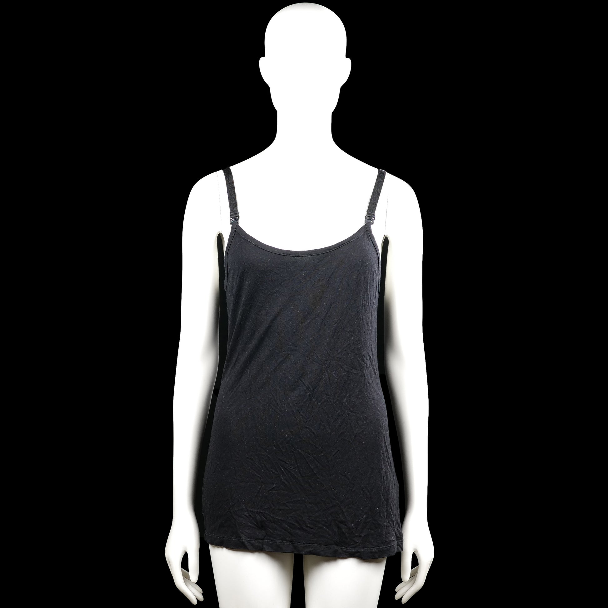 Asos - Tank top - Black - Size 40 - Black solid sleeveless top with thin adjustable shoulder straps and a scoop neckline. Straight hem with no visible closures.