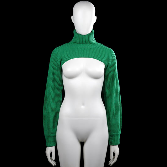 H&M Divided - Turtleneck - Forest Green - Size XS - Forest green ribbed cropped top with a turtleneck and long sleeves. Ribbed cuffs and a straight hem.
