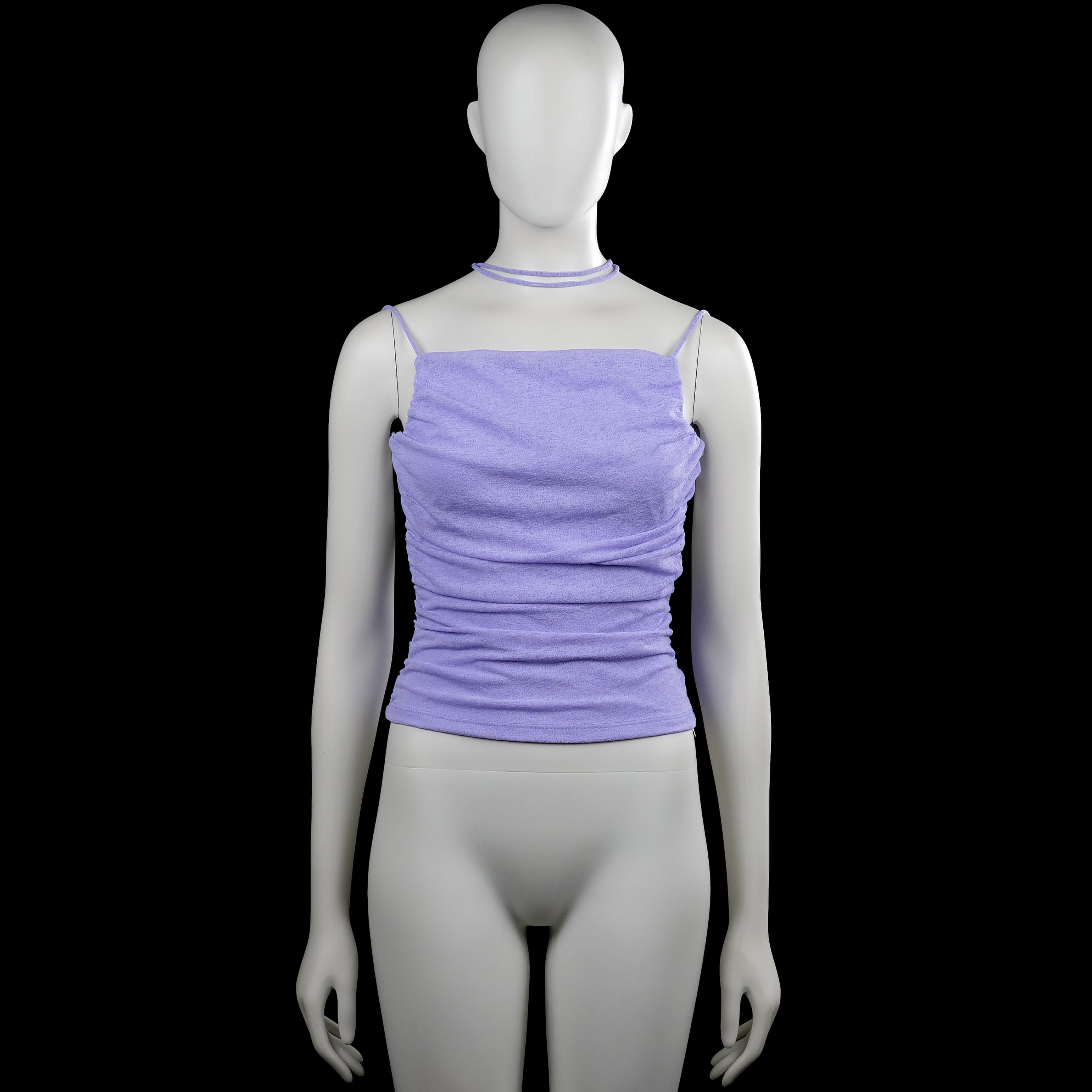 Noisy May - Tank top - Lavender - Size XS - Lavender solid strapless top with thin shoulder straps and an additional tie strap around the neck. Ruched sides with a straight hem.