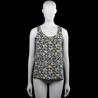 Atmosphere - Tank top - Navy & Yellow - Size 40 - Sleeveless navy top with a yellow and light blue floral pattern and a scoop neckline. Straight hem with no visible closures.