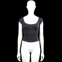 Garage - T-shirt - Black - Size XS - Black solid short-sleeve top with a scoop neckline and plain cuffs. Straight hem with no visible closures.