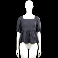 Aware - Blouse - Charcoal - Size XS - Charcoal solid top with a squared neckline and short puff sleeves with elastic cuffs. Open back with tie closures and a ruffled hem.