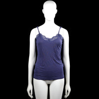 Zeeman - Tank top - Navy - Size L - Navy solid camisole top with thin shoulder straps and a V-neckline trimmed with lace. Straight hem.
