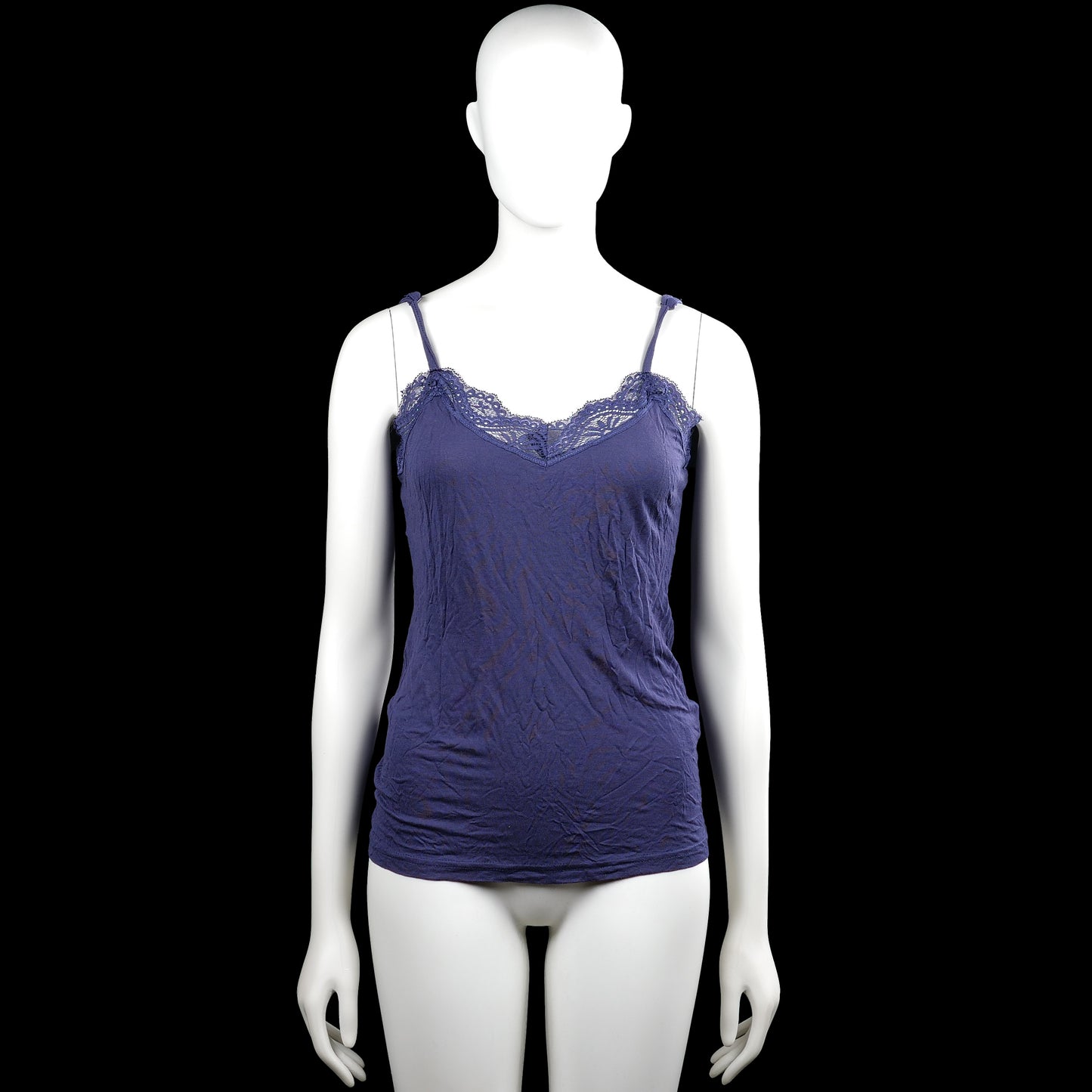 Zeeman - Tank top - Navy - Size L - Navy solid camisole top with thin shoulder straps and a V-neckline trimmed with lace. Straight hem.