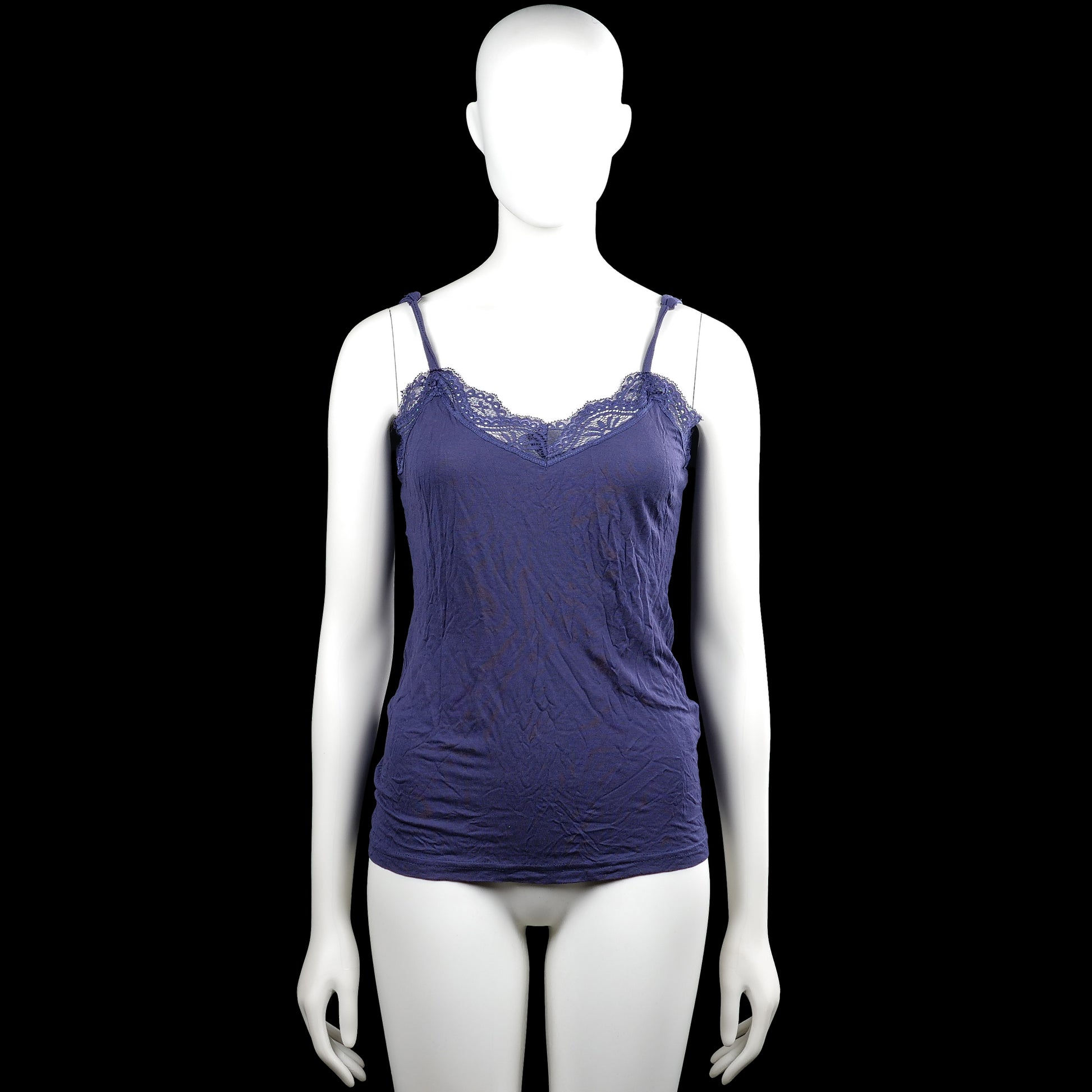 Zeeman - Tank top - Navy - Size L - Navy solid camisole top with thin shoulder straps and a V-neckline trimmed with lace. Straight hem.