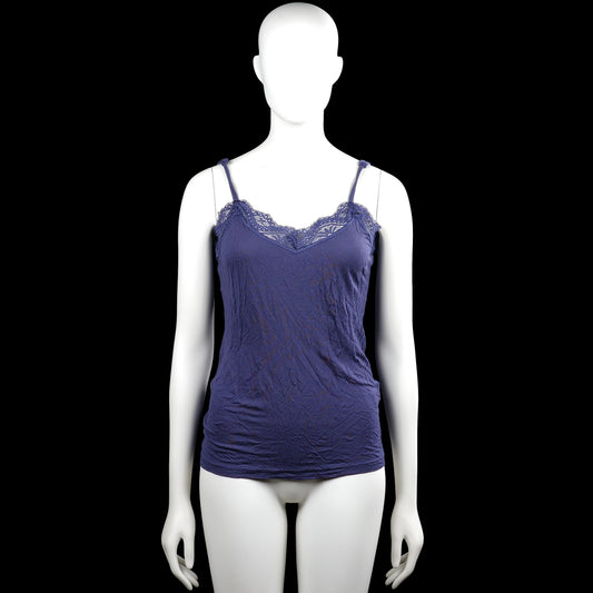 Zeeman - Tank top - Navy - Size L - Navy solid camisole top with thin shoulder straps and a V-neckline trimmed with lace. Straight hem.