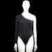 Shein - Bodysuit - Black - Size S - Black solid one-shoulder bodysuit with one long sleeve and one sleeveless side. Straight hem with plain cuffs.