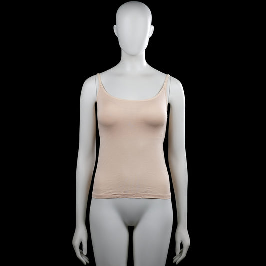 Tank top - Beige - Size S - Beige solid camisole with thin shoulder straps and a scoop neckline. Features a straight hem and no visible closures.