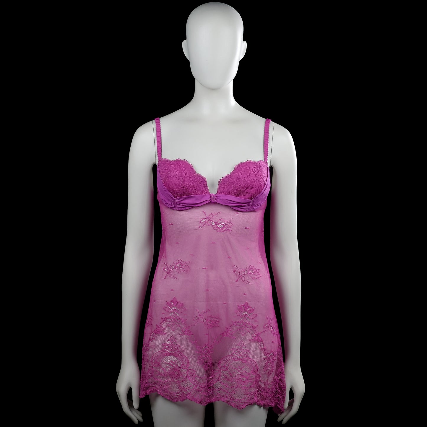 Tank top - Purple - Size S - Purple sleeveless slip dress with spaghetti straps and a scoop neckline. Features floral lace detailing and a straight hem.