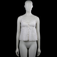 Zara - Tank top - White - Size S - White solid sleeveless camisole top with thin shoulder straps and a scoop neckline with lace trim. Features a button-front closure and a straight hem with lace trim.