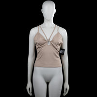 Nly trend - Tank top - Taupe - Size M - (NEW) - Taupe solid sleeveless camisole with thin double shoulder straps and a V-neckline featuring a small front cutout. Straight hem with plain edge finishing.