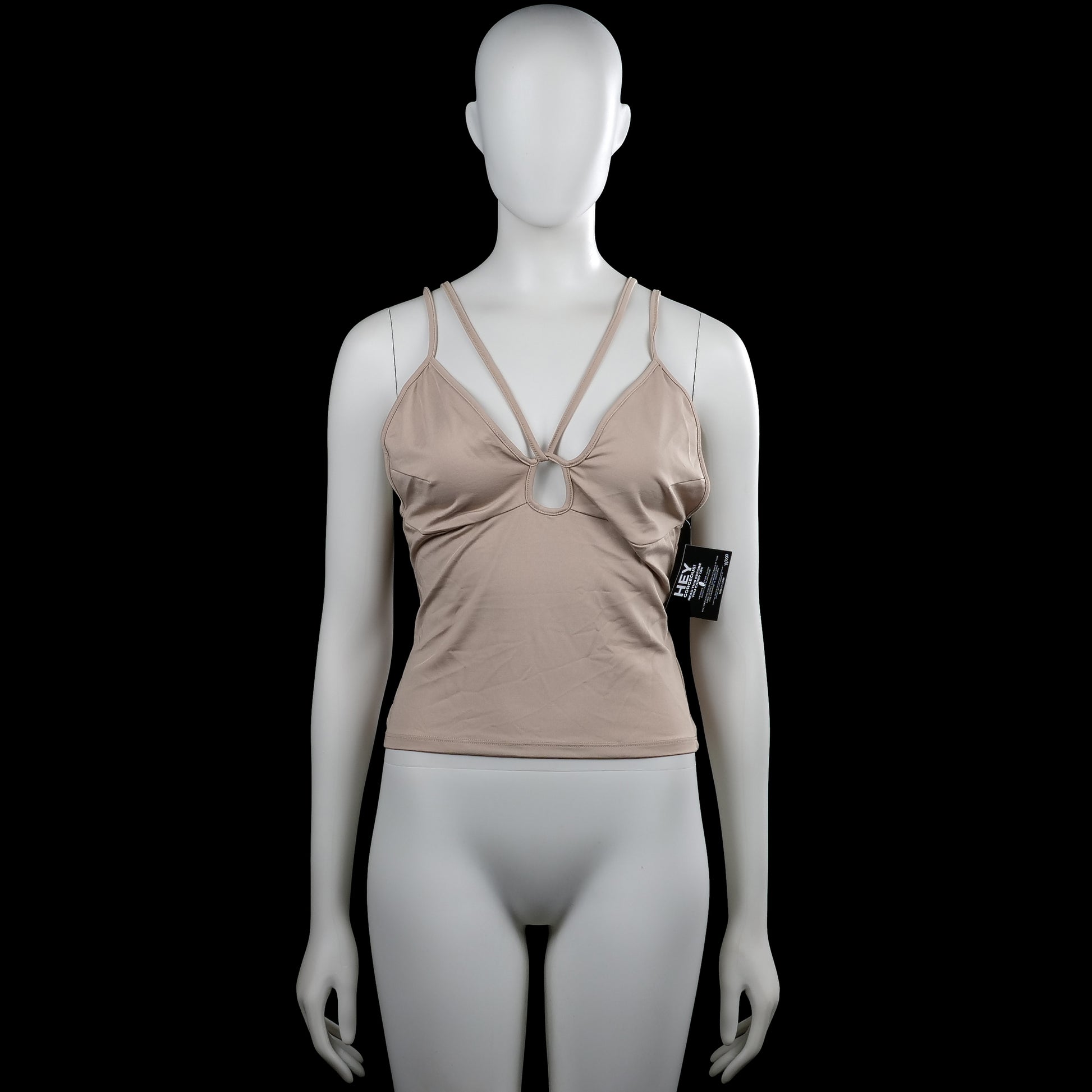 Nly trend - Tank top - Taupe - Size M - (NEW) - Taupe solid sleeveless camisole with thin double shoulder straps and a V-neckline featuring a small front cutout. Straight hem with plain edge finishing.
