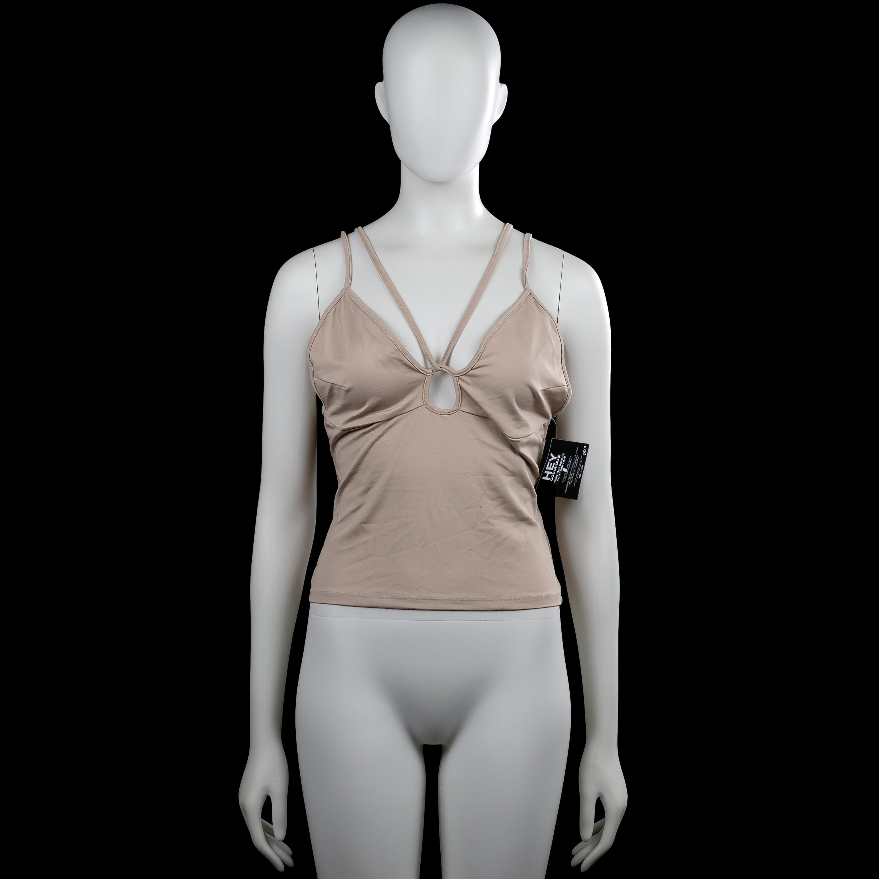 Nly trend - Tank top - Taupe - Size M - (NEW) - Taupe solid sleeveless camisole with thin double shoulder straps and a V-neckline featuring a small front cutout. Straight hem with plain edge finishing.