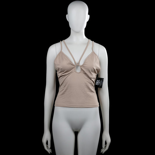Nly trend - Tank top - Taupe - Size M - (NEW) - Taupe solid sleeveless camisole with thin double shoulder straps and a V-neckline featuring a small front cutout. Straight hem with plain edge finishing.