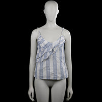 H&m logg - Tank top - White & Navy - Size 36 - White and navy striped camisole top with spaghetti straps and a V-neckline. Features a ruffled front detail and a straight hem.