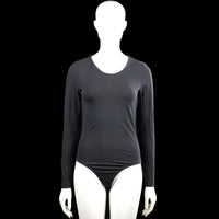 Zalando - Bodysuit - Black - Size M - Black solid long-sleeve top with a scoop neckline and plain cuffs. Curved hem with a bodysuit-style bottom.