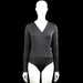 Shein - Bodysuit - Charcoal - Size S - Charcoal solid long-sleeve bodysuit with a V-neck wrap-style front and a visible side button detail. Curved hem with plain cuffs.