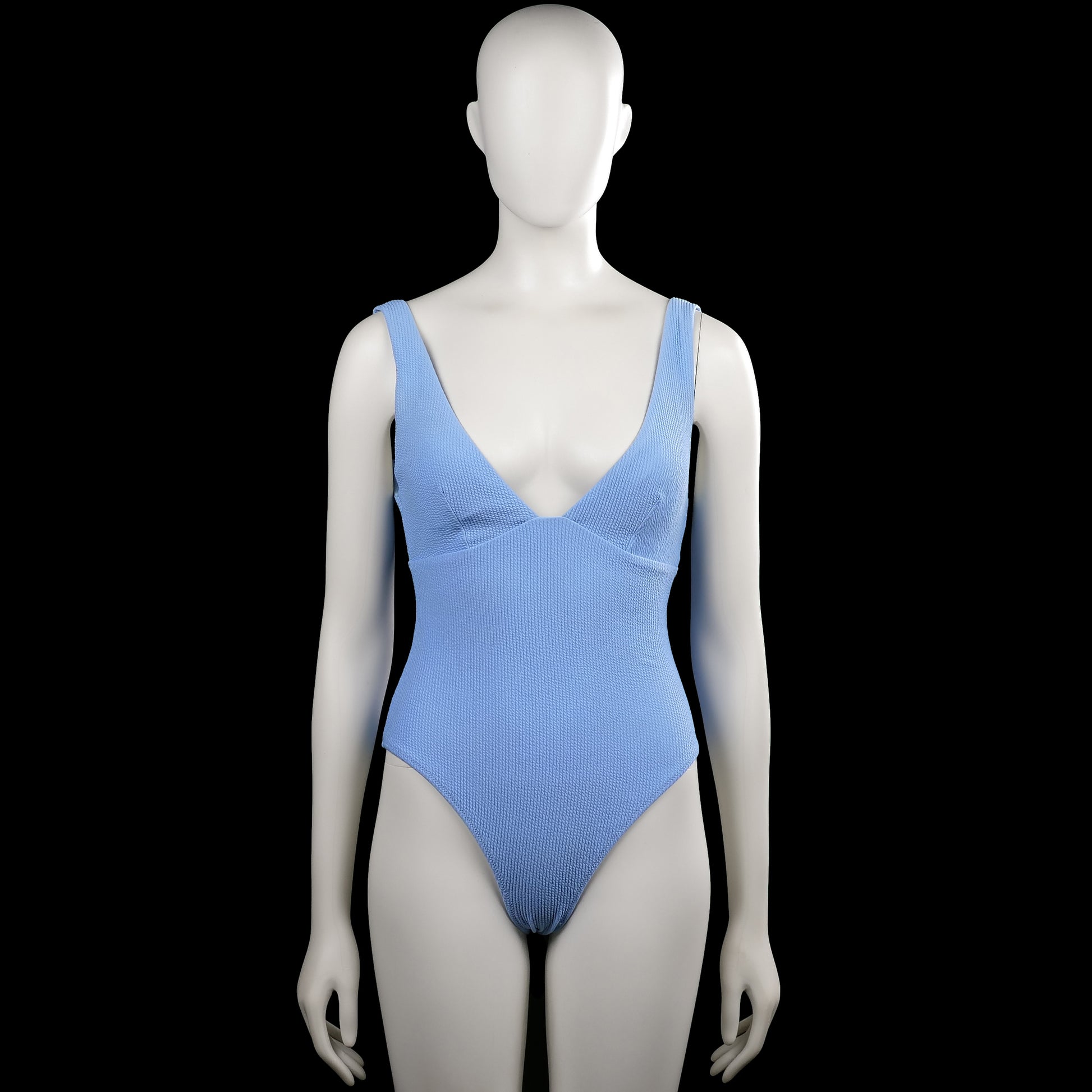 H&M - Bodysuit - Sky Blue - Size 36 - Sky blue solid sleeveless bodysuit with a V-neckline and wide shoulder straps. Straight hem with no visible closures.