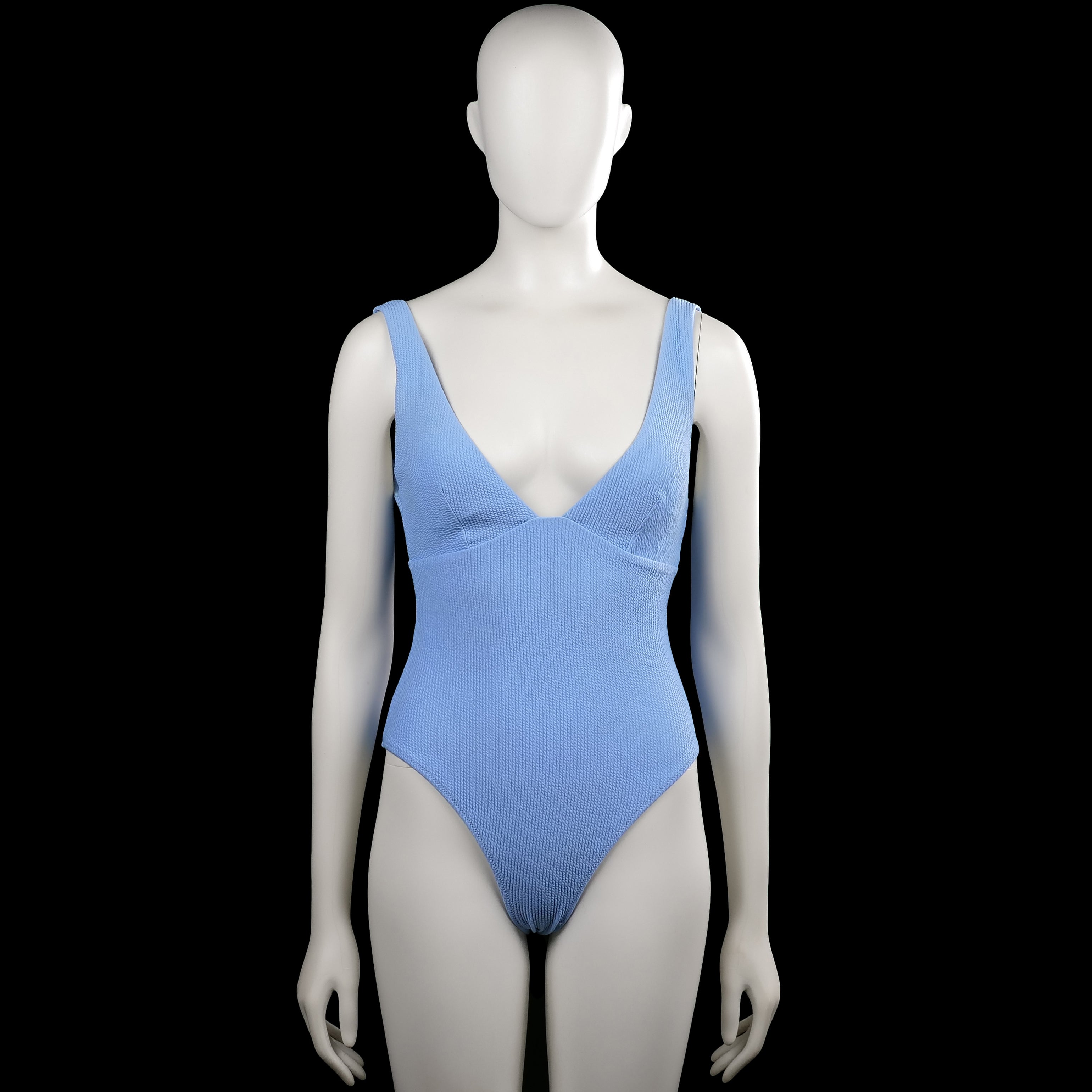 H&M - Bodysuit - Sky Blue - Size 36 - Sky blue solid sleeveless bodysuit with a V-neckline and wide shoulder straps. Straight hem with no visible closures.