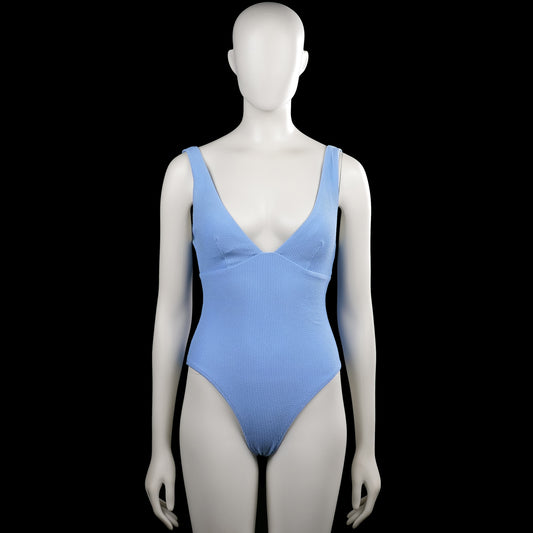 H&M - Bodysuit - Sky Blue - Size 36 - Sky blue solid sleeveless bodysuit with a V-neckline and wide shoulder straps. Straight hem with no visible closures.