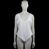H&M - Bodysuit - White - Size XL - White solid sleeveless top with a scoop neckline and wide shoulder straps. Features an asymmetrical hem with a pointed front and a lower back.